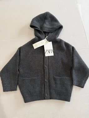 ZARA Dark Gray Hooded Knit Cardigan